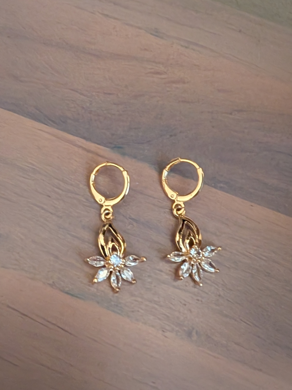Gold Color Floral Drop Earrings with Clear Stones - Women Jewelry